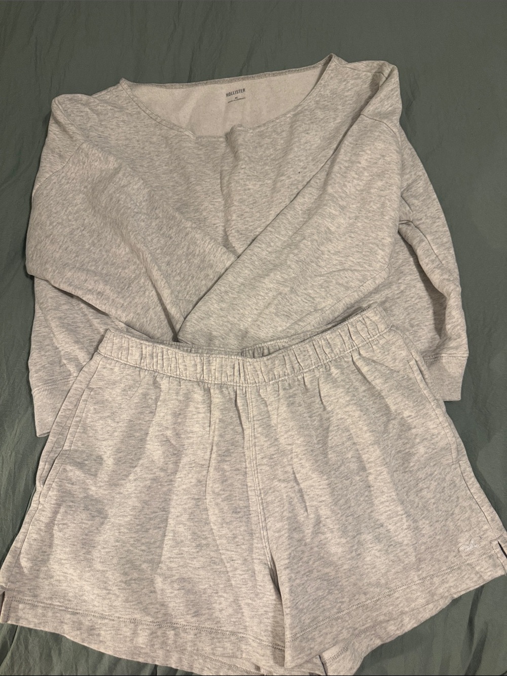 Hollister Light Gray Two-Piece Lounge Pajama Set - Top & Elastic Waist Shorts